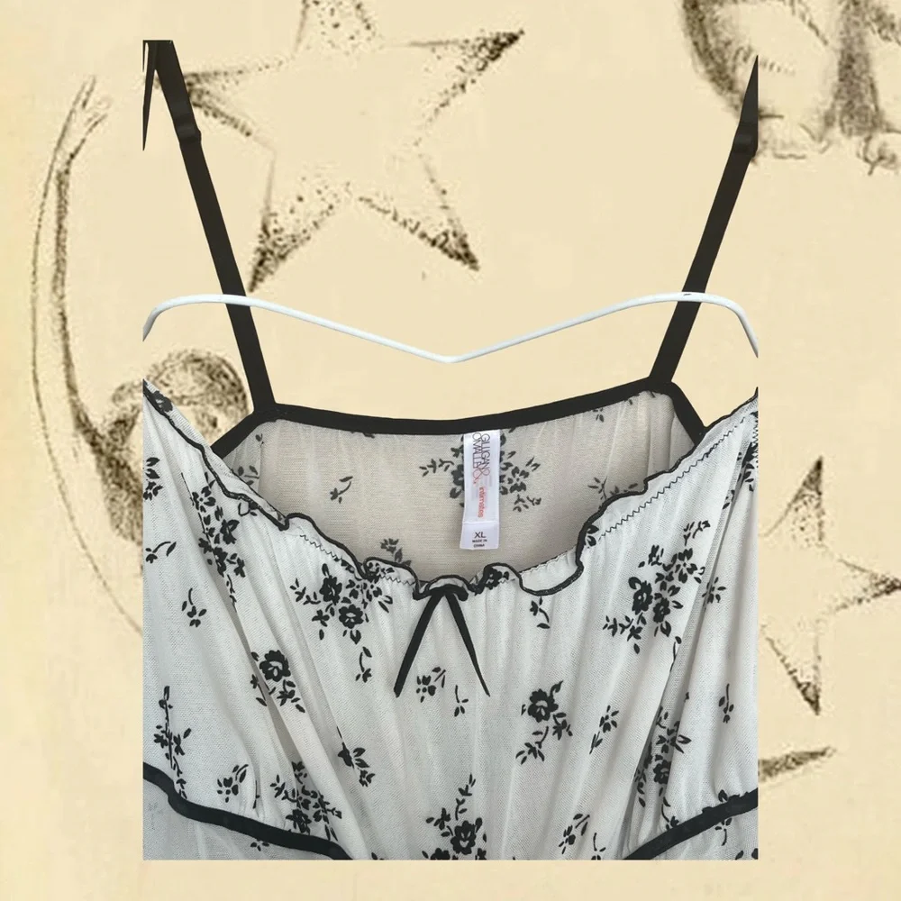 Sheer White Mesh Cami w/ Black Velvet Florals 🖤 - Picture 6 of 7